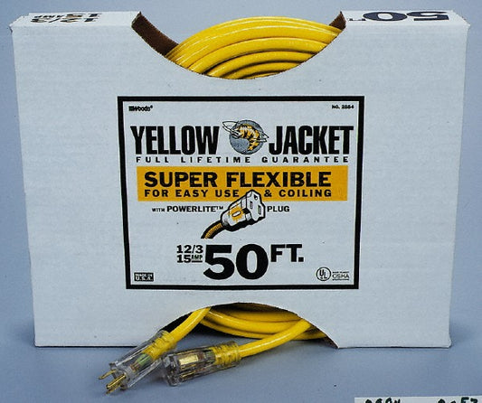 Southwire 2884 50', 12/3 Gauge/Conductors, Yellow Outdoor Extension Cord