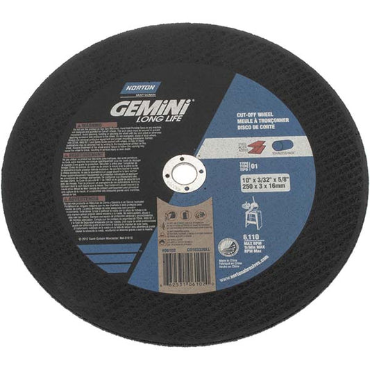 Norton 66253106102 Cut-Off Wheel 10" Dia, 3/32" Thick, 5/8" Hole, Aluminum Oxide