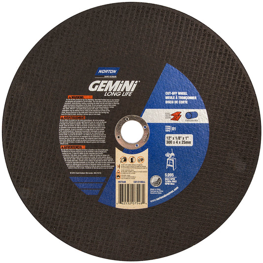 Norton 66253207548 Cut-Off Wheel 12" Dia, 1/8" Thick, 1" Hole, Aluminum Oxide