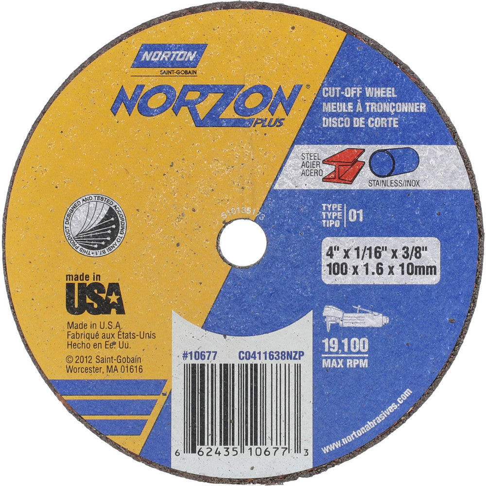 Norton 66243510677 Cut-Off Wheel 4" Dia, 1/16" Thick, 3/8" Hole, Ceramic