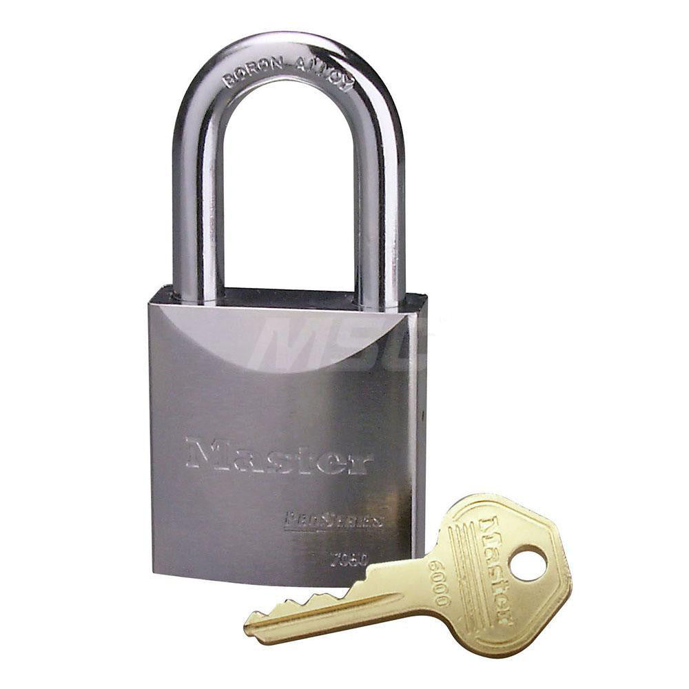 Master Lock 7050 Padlock Steel, Keyed Different, 2" Wide, Chrome-Plated