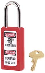 Master Lock 410KAS12RED Lockout Padlock Keyed Alike, Key Retaining, Thermoplastic, Plated Metal Shackle, Red