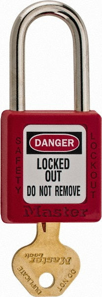 Master Lock 410RED Lockout Padlock Keyed Different, Key Retaining, Thermoplastic, Steel Shackle, Red