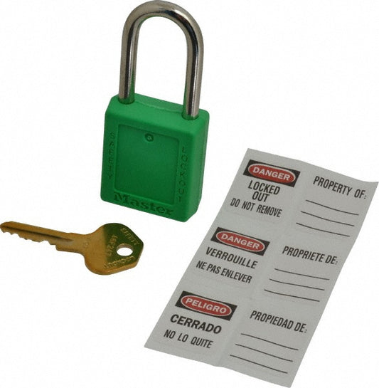 Master Lock 410GRN Lockout Padlock Keyed Different, Thermoplastic, Steel Shackle, Green
