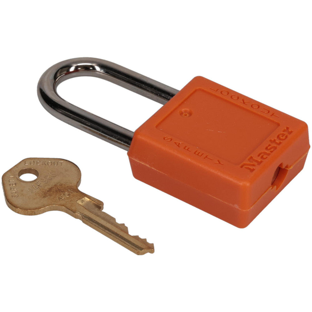 Master Lock 410ORJ Lockout Padlock Keyed Different, Thermoplastic, Steel Shackle, Orange