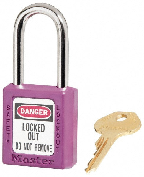 Master Lock 410PRP Lockout Padlock Keyed Different, Key Retaining, Thermoplastic, Steel Shackle, Purple