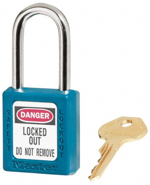 Master Lock 410TEAL Lockout Padlock Keyed Different, Key Retaining, Thermoplastic, Steel Shackle, Teal