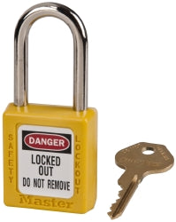 Master Lock 410KAYLW-600F421 Lockout Padlock Keyed Alike, Thermoplastic, Steel Shackle, Yellow