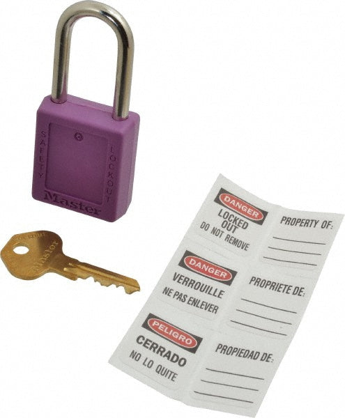 Master Lock 410KAPRP-4XX7195 Lockout Padlock Keyed Alike, Thermoplastic, Steel Shackle, Purple