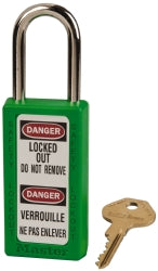 Master Lock 411GRN Lockout Padlock Keyed Different, Key Retaining, Thermoplastic, Steel Shackle, Green
