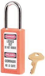 Master Lock 411KAORJ-600F422 Lockout Padlock Keyed Alike, Thermoplastic, Steel Shackle, Orange
