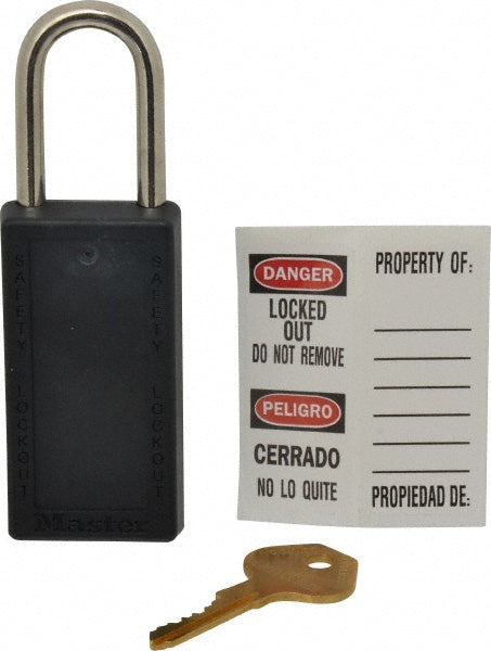 Master Lock 411BLK Lockout Padlock Keyed Different, Key Retaining, Thermoplastic, Steel Shackle, Black