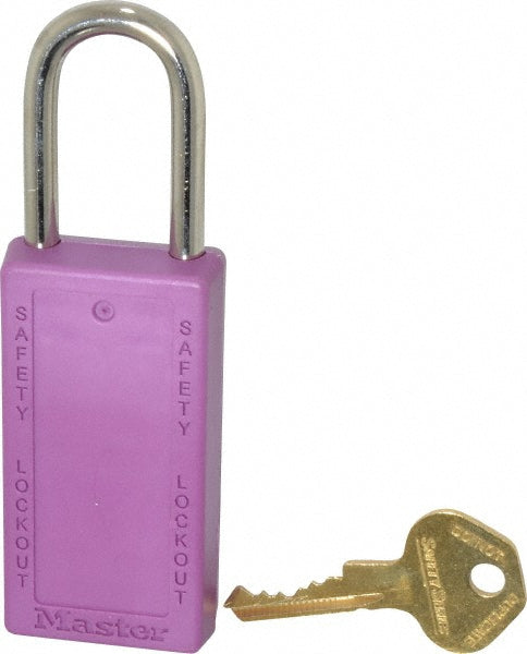Master Lock 411PRP Lockout Padlock Keyed Different, Key Retaining, Thermoplastic, Steel Shackle, Purple