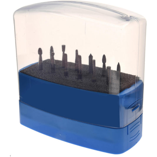 Mastercut Tool Corp. SETM100PSC 12 Pc Single Cut Burr Set with Cylinder, Cylinder w/Rad End, Ball, Cone, Cone w/Rad End, Flame, Inverted Cone, Oval, Pointed Tree, Tree w/Rad End