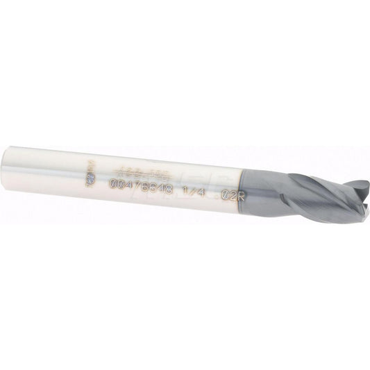 Accupro 00476648 Corner Radius End Mill 1/4" Dia, 3/8" LOC, 0.02" Radius, 3 Flutes, Solid Carbide