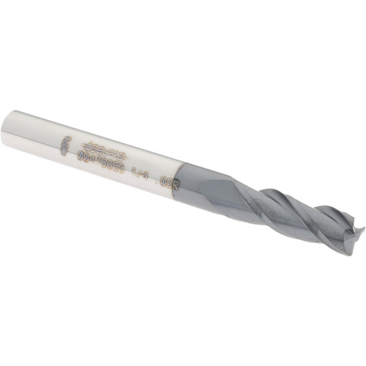 Accupro 00476655 Corner Radius End Mill 1/4" Dia, 3/4" LOC, 0.02" Radius, 3 Flutes, Solid Carbide
