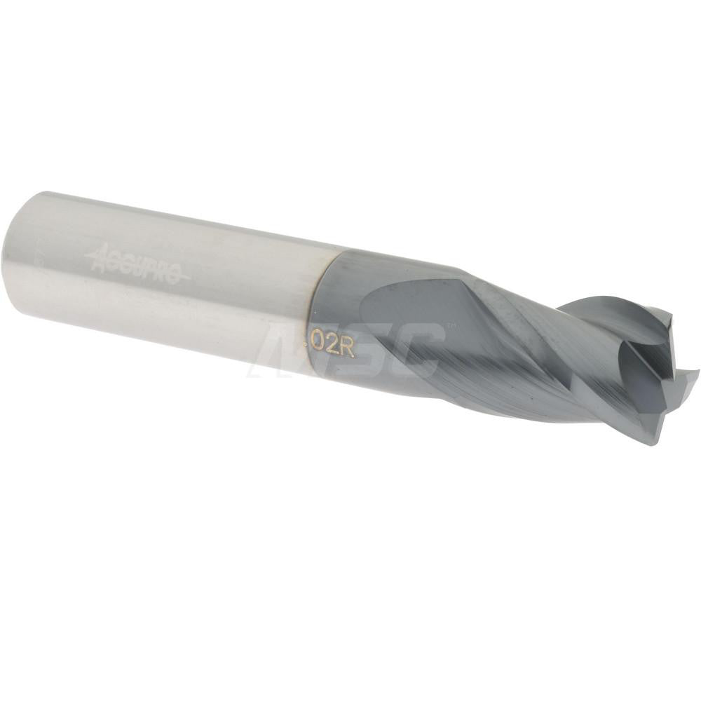 Accupro 00476721 Corner Radius End Mill 3/8" Dia, 1/2" LOC, 0.02" Radius, 3 Flutes, Solid Carbide