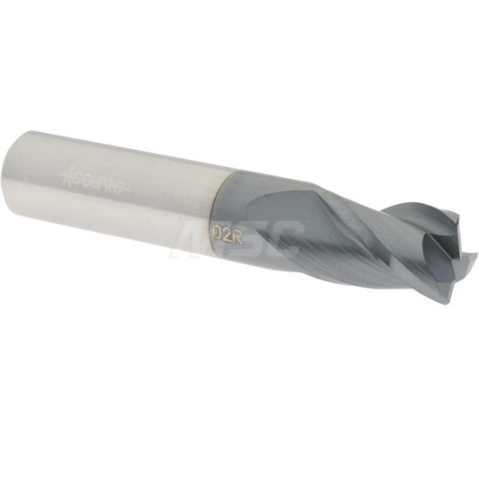 Accupro 00476721 Corner Radius End Mill 3/8" Dia, 1/2" LOC, 0.02" Radius, 3 Flutes, Solid Carbide