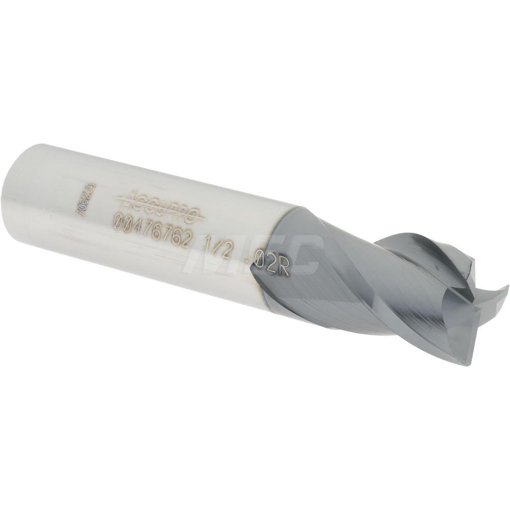 Accupro 00476762 Corner Radius End Mill 1/2" Dia, 5/8" LOC, 0.02" Radius, 3 Flutes, Solid Carbide