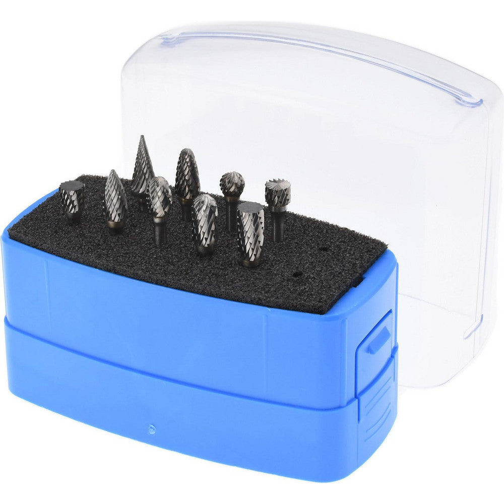 Mastercut Tool Corp. SETM110PDC 9 Pc Double Cut Burr Set with Cylinder, Ball, Cylinder w/Rad End, Inverted Cone, Oval, Pointed Cone, Pointed Tree, Tree w/Rad End