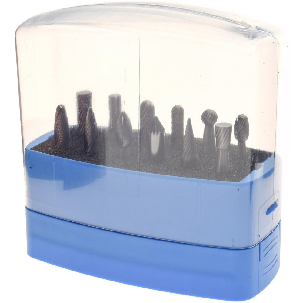 Mastercut Tool Corp. SETM120PSC 12 Pc Single Cut Burr Set with Cylinder, Cylinder w/Rad End, Ball, Cone, Flame, Inverted Cone, Oval, Pointed Cone, Pointed Tree, Tree w/Rad End
