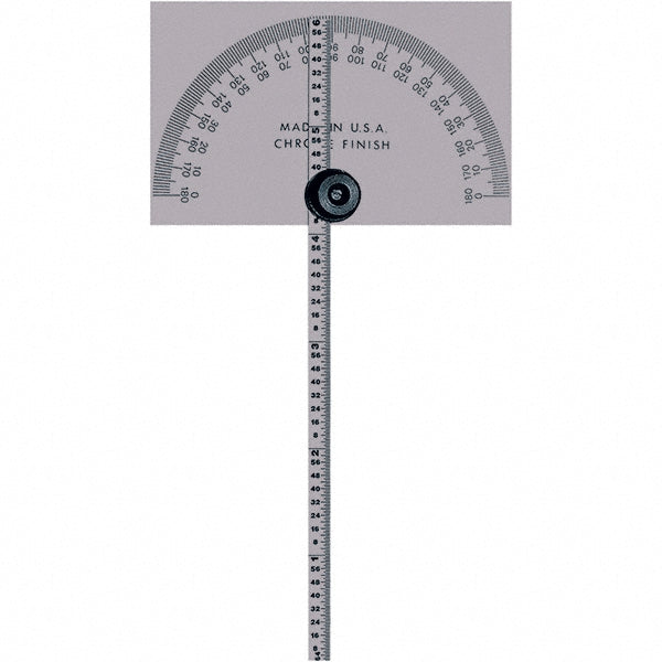Mitutoyo 968-203 Round & Rectangular Head Protractors Head Type Square Head Square Head  Blade Length (Inch) 6  Maximum Measurement (Degrees) 180.00  Dial Graduation (Minutes) 0.00  Dial Graduation (Degrees) 1.00  Dial Range 0-180 0-180-0