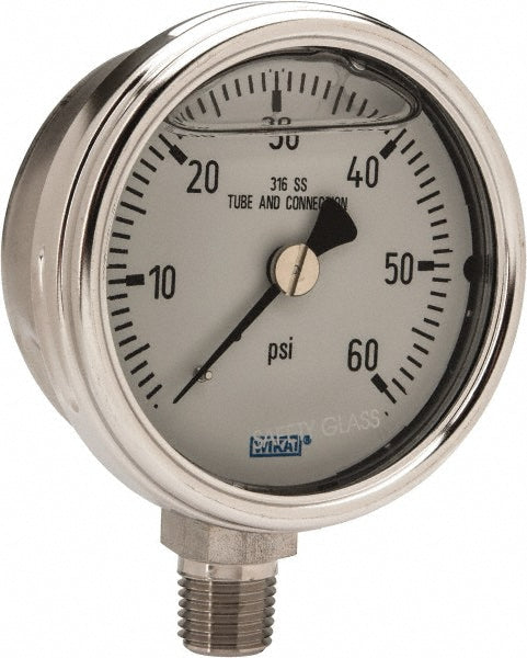 Wika 9831873 Pressure Gauge 2-1/2" Dial, 0 to 60 psi, 1/4" Thread, NPT, Lower Mount