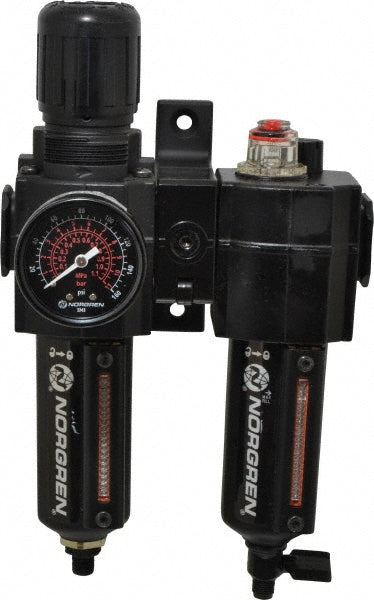 Norgren 24-073-105-260 FRL Combination Unit 3/8 NPT, Intermediate, 2 Pc Filter/Regulator-Lubricator with Pressure Gauge