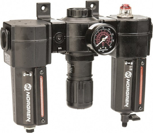 Norgren 24-074-158-260 FRL Combination Unit 1/2 NPT, Standard, 3 Pc Filter-Regulator-Lubricator with Pressure Gauge