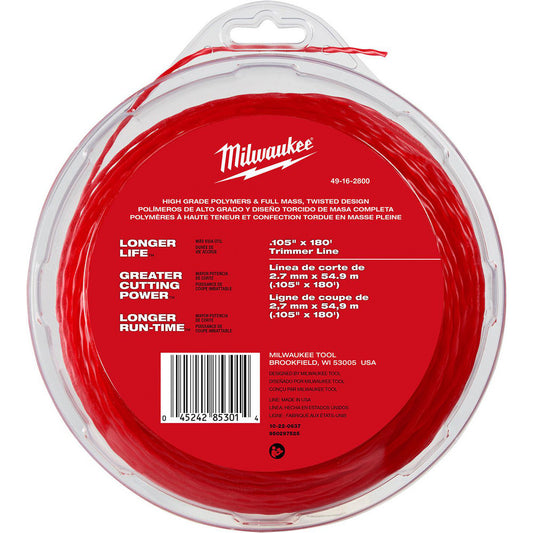 Milwaukee Tool 49-16-2800 Outdoor Power Equipment Accessories Accessory Type Trimmer Line  For Use With M18 Fuel Dual Battery String Trimmer  Material Nylon  Length (Inch) 8 in  Overall Width 2  Overall Height 9in