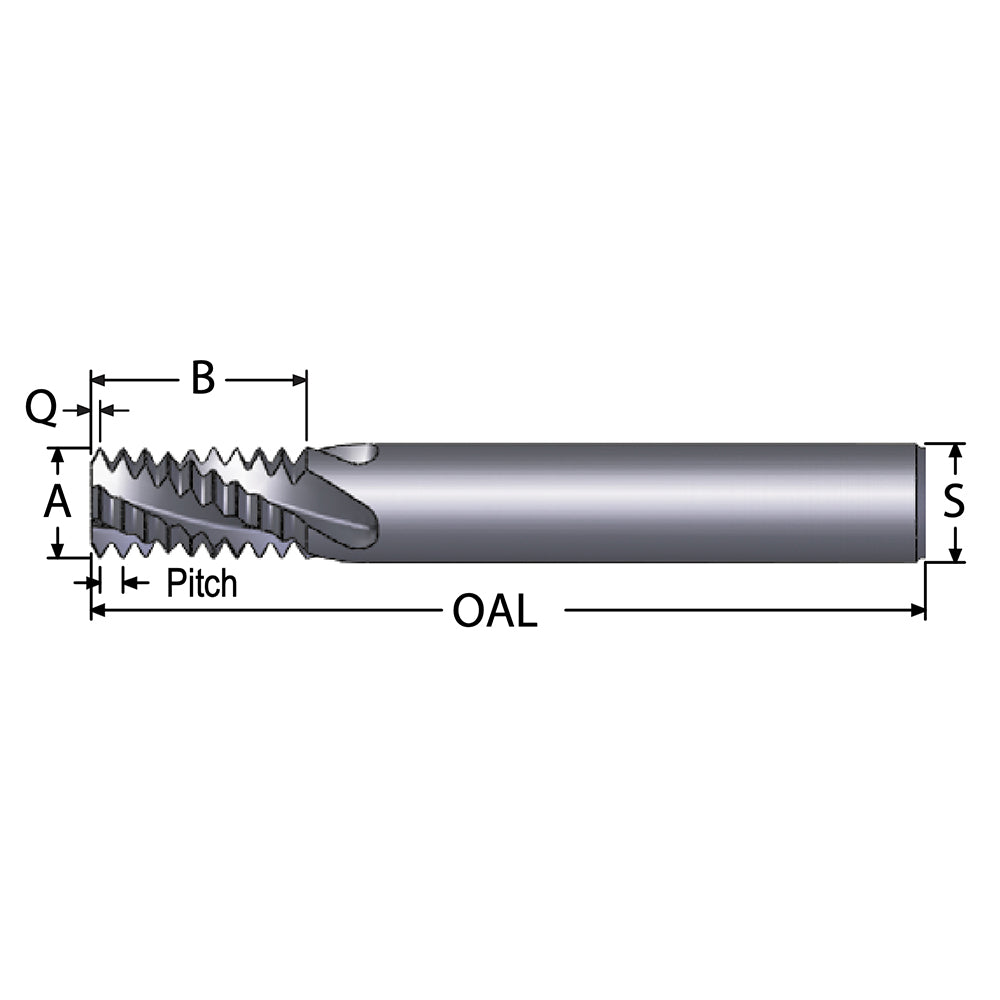 Scientific Cutting Tools, Inc. TM290-20HA Helical Flute Thread Mill 3/8-20, Internal & External, 4 Flute, 0.3125" Shank Dia, Solid Carbide