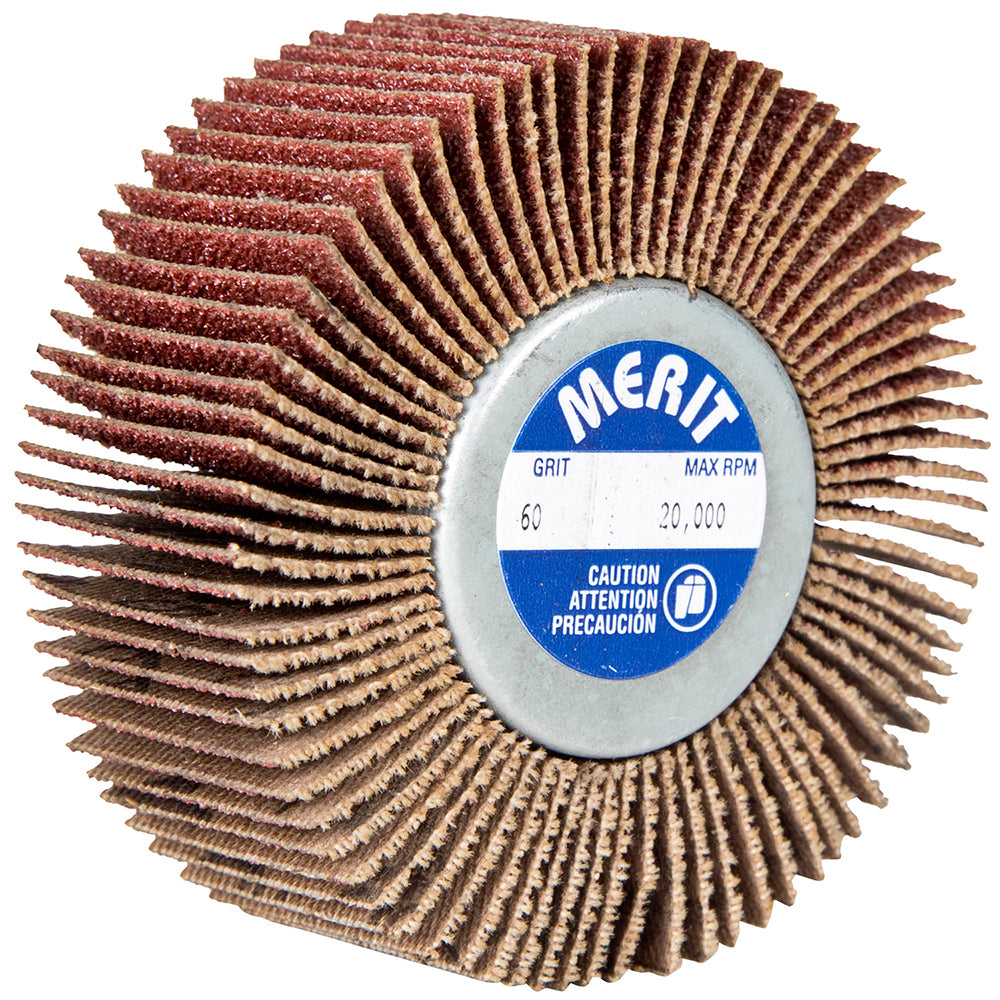 Merit Abrasives 08834135003 Mounted Flap Wheel 3" Dia, 1/2" Face Width, 120 Grit, Ceramic Alumina
