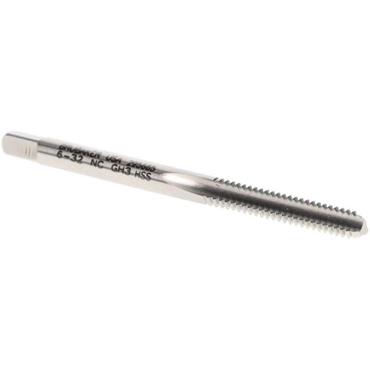 Brubaker Tool  10134-00-B Straight Flute Tap #6-32 UNC, 3 Flutes, Bottoming, 2B Class of Fit, High Speed Steel, Bright/Uncoated