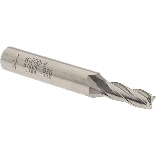 OSG 5740500 Square End Mill 1/4'' Dia, 5/8'' LOC, 3/8'' Shank Dia, 2-7/16'' OAL, 4 Flutes, Vanadium High Speed Steel