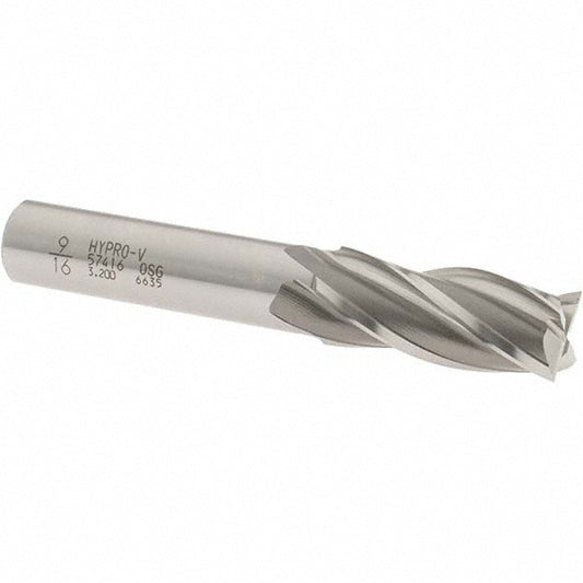 OSG 5741600 Square End Mill 9/16'' Dia, 1-3/8'' LOC, 1/2'' Shank Dia, 3-3/8'' OAL, 4 Flutes, Vanadium High Speed Steel