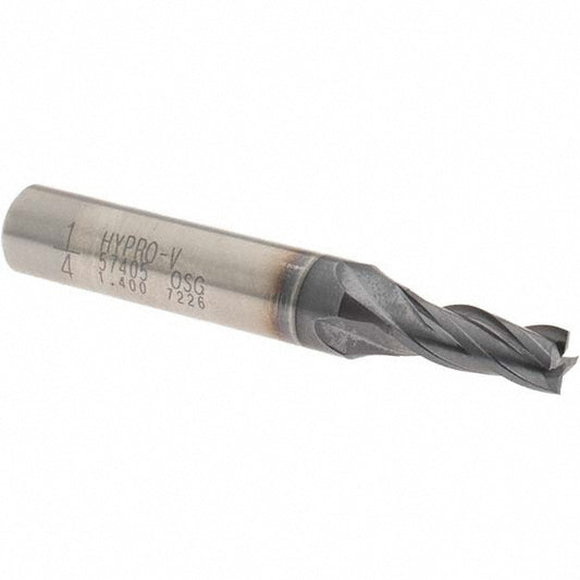 OSG 5740508 Square End Mill 1/4'' Dia, 5/8'' LOC, 3/8'' Shank Dia, 2-7/16'' OAL, 4 Flutes, Vanadium High Speed Steel