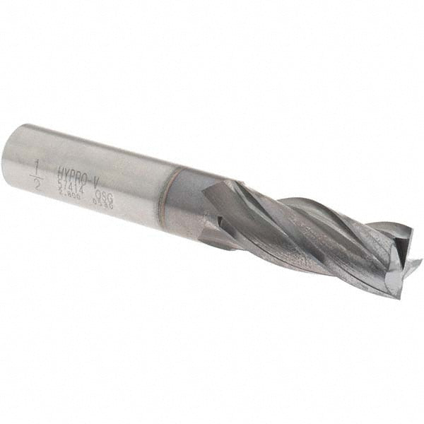 OSG 5741408 Square End Mill 1/2'' Dia, 1-1/4'' LOC, 1/2'' Shank Dia, 3-1/4'' OAL, 4 Flutes, Vanadium High Speed Steel