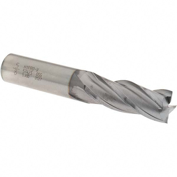 OSG 5742308 Square End Mill 5/8'' Dia, 1-5/8'' LOC, 5/8'' Shank Dia, 3-3/4'' OAL, 4 Flutes, Vanadium High Speed Steel