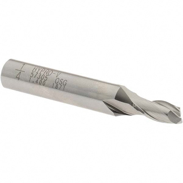 OSG 5730500 Square End Mill 1/4'' Dia, 1/2'' LOC, 3/8'' Shank Dia, 2-5/16'' OAL, 2 Flutes, Vanadium High Speed Steel