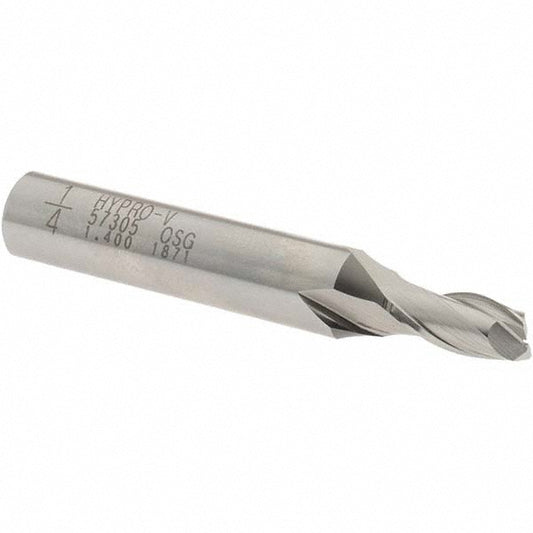OSG 5730500 Square End Mill 1/4'' Dia, 1/2'' LOC, 3/8'' Shank Dia, 2-5/16'' OAL, 2 Flutes, Vanadium High Speed Steel