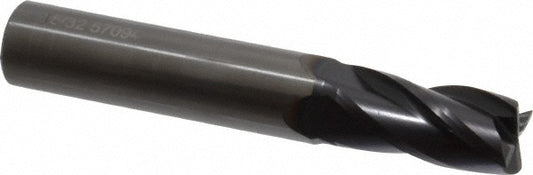 OSG 404-468811 Square End Mill 15/32'' Dia, 1'' LOC, 1/2'' Shank Dia, 3'' OAL, 4 Flutes, Solid Carbide