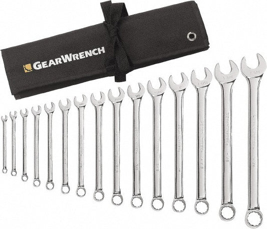 GEARWRENCH 81918 Combination Wrench Set 15 Pc, 1" 1/2" 1/4" 11/16" 1-1/16" 11/32" 1-1/4" 1-1/8" 13/16" 15/16" 3/4" 3/8" 5/16" 5/8" 7/16" 7/8" 9/16" & 9/32" Wrench, Inch