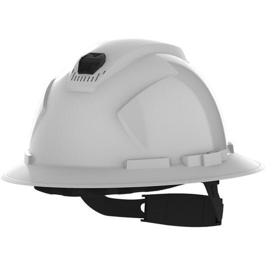 HexArmor 16-22001 Hard Hats Hard Hat Style Full Brim  Color White  Adjustment Type Ratchet Adjustable  Application Construction Energy Company Impact-Resistant Water-Resistant  Material ABS  ANSI Type I