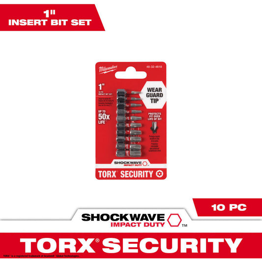 Milwaukee Tool 48-32-4618 Screwdriver Bit Sets Set Type Security Insert Bit Set  Tip Type Assorted  Drive Size 0.2500in  Insulated No  Number Of Pieces 10  Measurement Type Torx