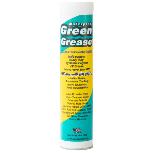 Waterproof Green Grease 101 Grease Base Oil Synthetic  Container Size Range 8 oz to 15.9 oz  NLGI Grade 2  Color Green  Type Extreme Pressure Waterproof  Composition Lithium Complex