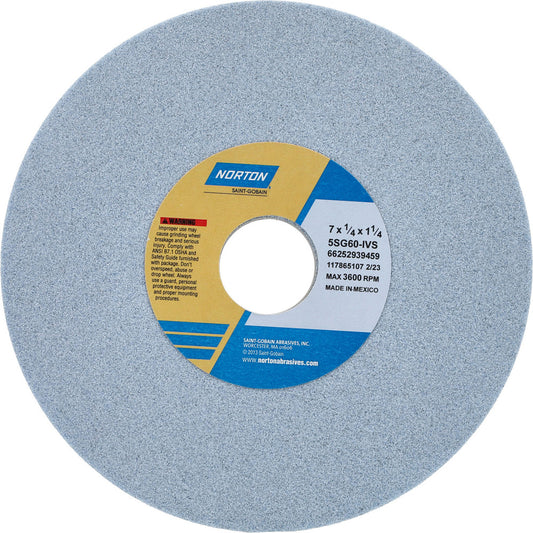 Norton 66252939459 Surface Grinding Wheel 7" Dia, 1/4" Thick, 1-1/4" Hole, 60 Grit, I Hardness