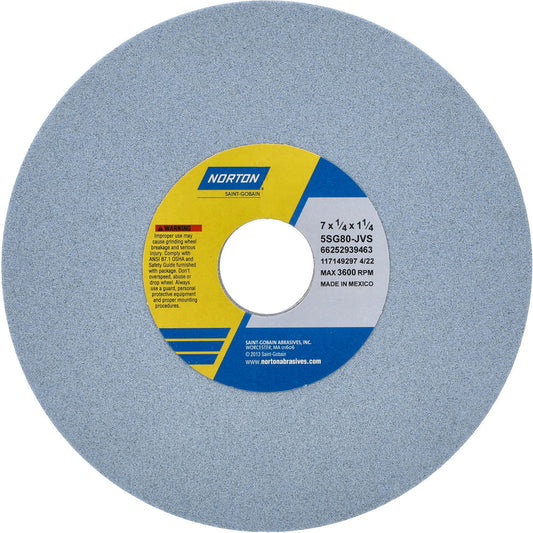 Norton 66252939463 Surface Grinding Wheel 7" Dia, 1/4" Thick, 1-1/4" Hole, 80 Grit, J Hardness