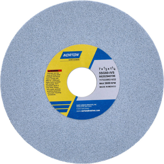 Norton 66252940196 Surface Grinding Wheel 7" Dia, 1/2" Thick, 1-1/4" Hole, 60 Grit, I Hardness