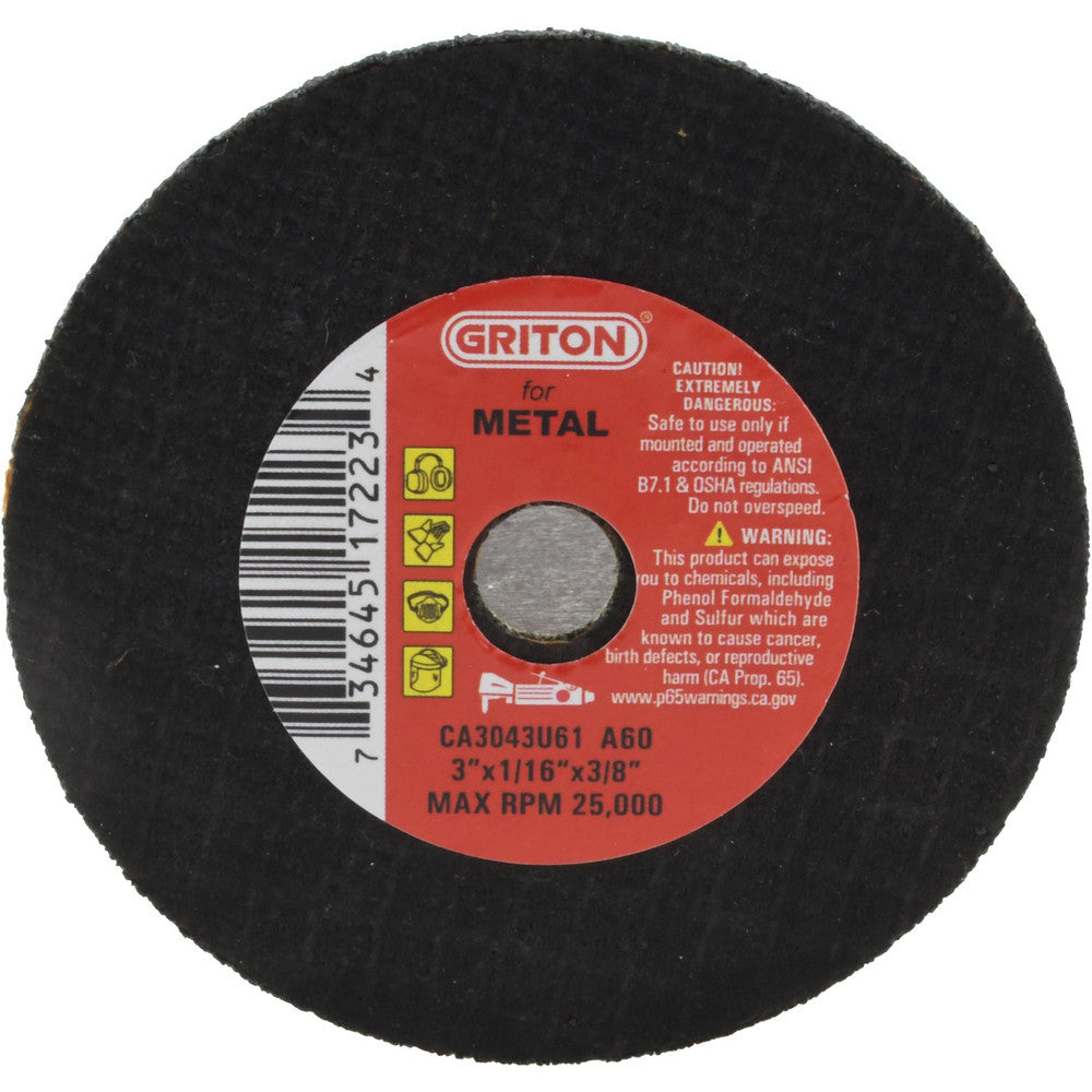 Value Collection CA3042U61 Cutoff Wheel Type 1 (01/41), 3" Dia, 1/16" Thick, 1/4" Hole, Aluminum Oxide