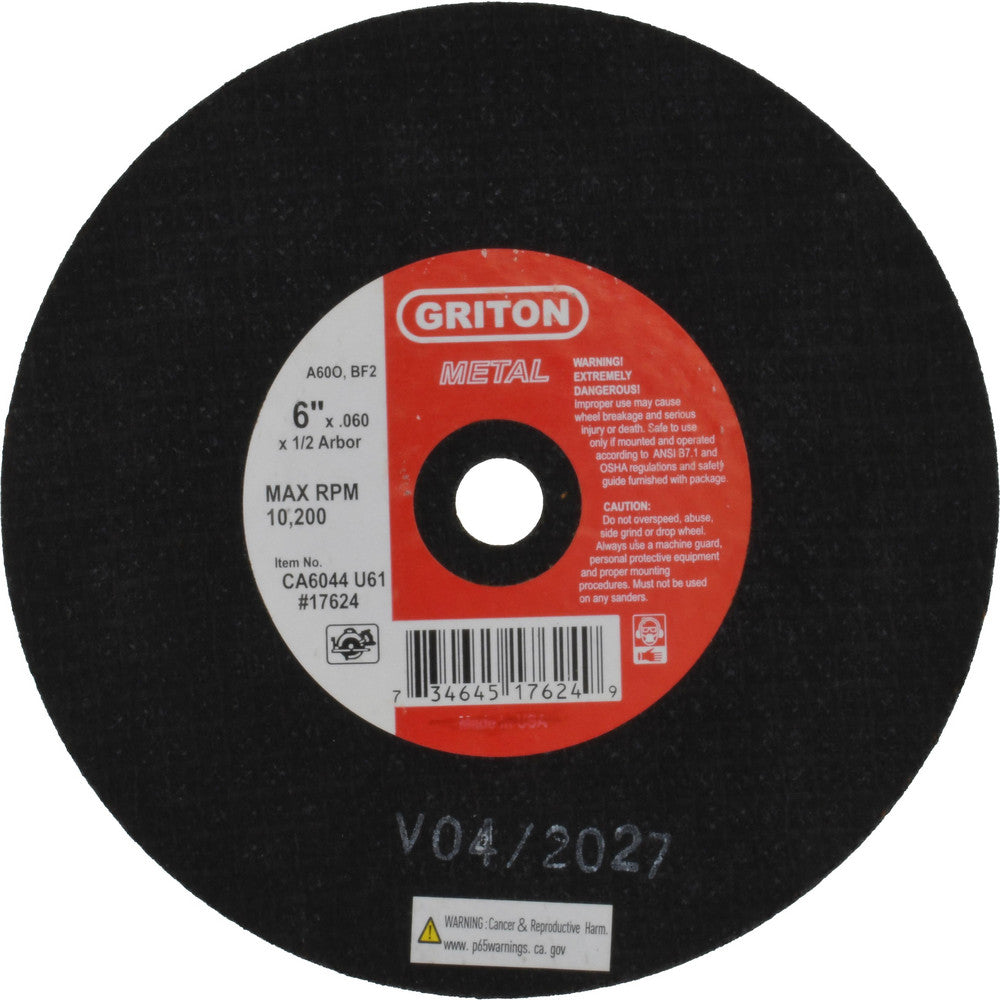 Value Collection CA6044U61 Cutoff Wheel Type 1 (01/41), 6" Dia, 0.0600" Thick, 1/2" Hole, Aluminum Oxide